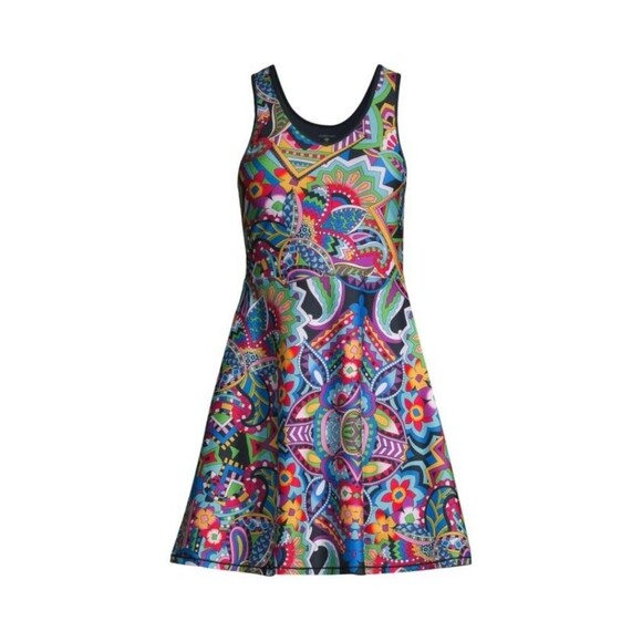 Johnny Was Bee Active Scoop Neck Fit And Flare Tennis Dress Multi Color Large - Picture 4 of 16